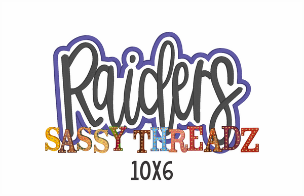 Raiders Foam Puff Satin Stitch Double Stacked Script Applique Embroidery Download