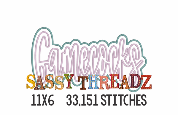 Gamecocks Satin Stitch Script Stacked Embroidery Download