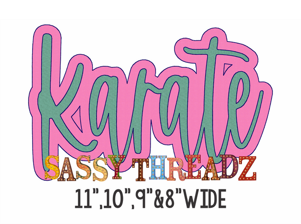 Karate Bean Stitch Script Stacked Embroidery Download