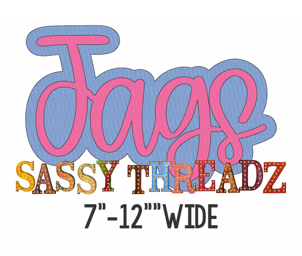 Jags Bean Stitch Script Stacked Embroidery Download