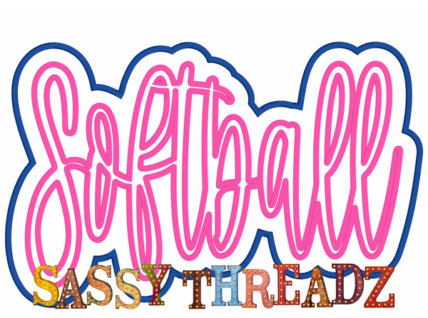 Satin Stitch Softball Double Stacked Script Embroidery Download