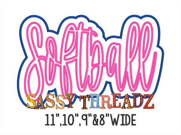 Satin Stitch Softball Double Stacked Script Embroidery Download