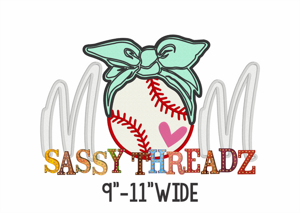 Satin Stitch Baseball Softball Mom with Bandana Embroidery Download