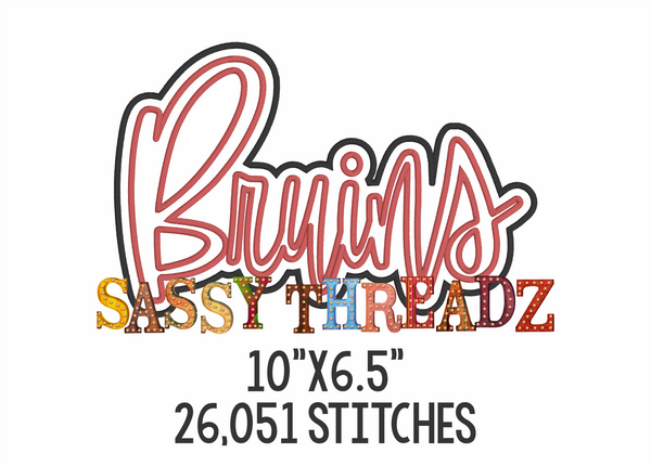 Bruins Satin Stitch Script Stacked Embroidery Download