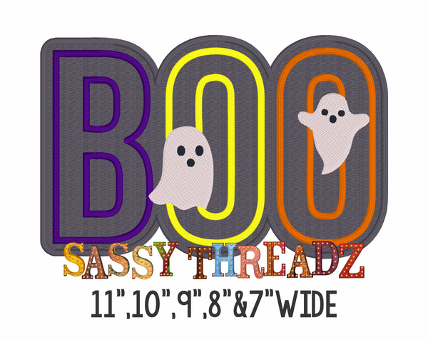 Boo Applique Satin Stitch Script Stacked Embroidery Download