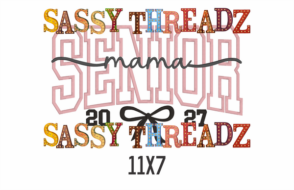 Senior Mama 2027 Arched Satin Stitch Bow Applique Embroidery Download