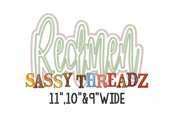 Redmen Satin Stitch Script Stacked Embroidery Download
