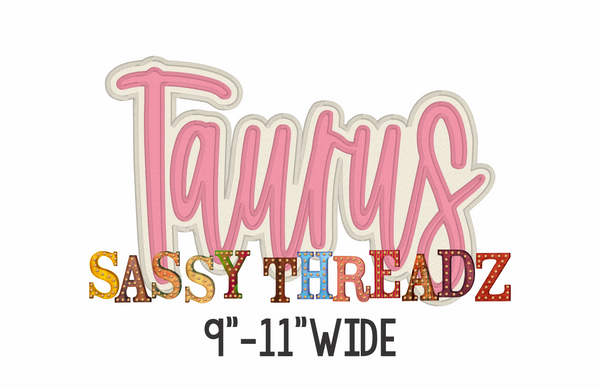 Taurus Satin Stitch Script Stacked Embroidery Download