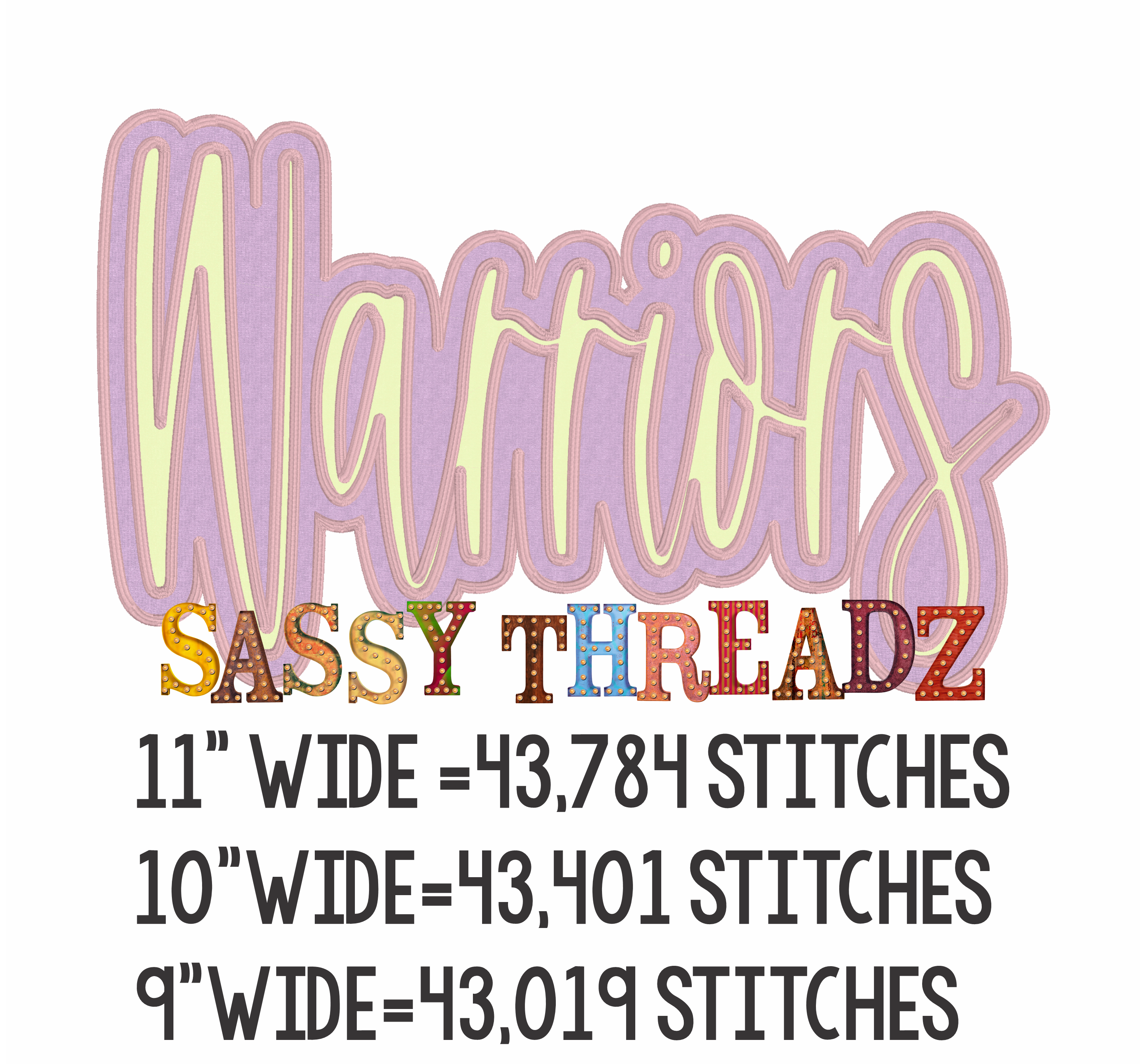 Warriors Satin Stitch Script Stacked Embroidery Download