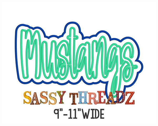 Mustangs Satin Stitch Script Stacked Embroidery Download