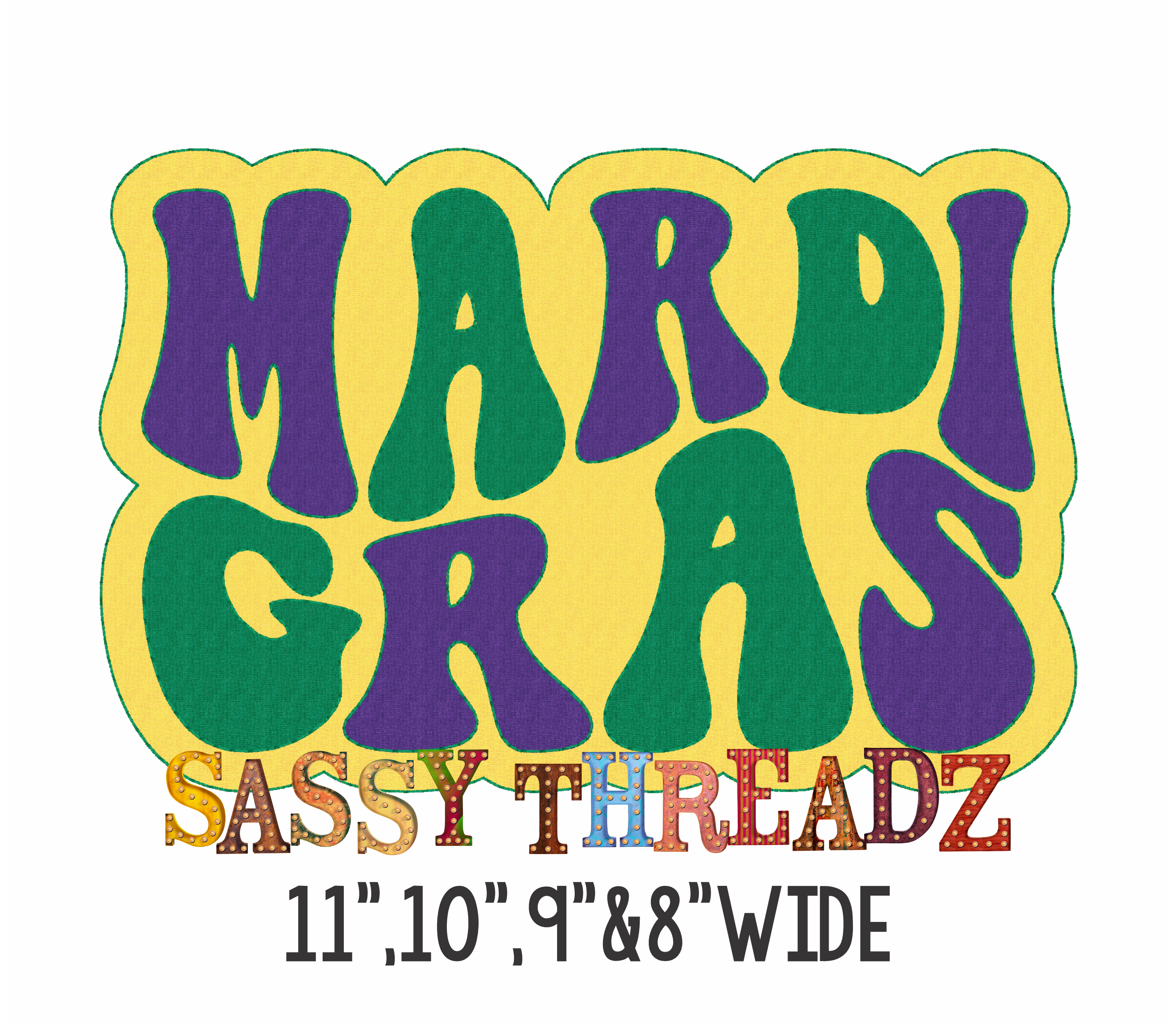 Retro Mardi Gras Bean Stitch Script Stacked Embroidery Download