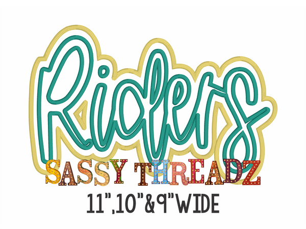 Riders Satin Stitch Script Stacked Embroidery Download
