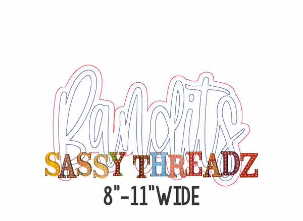 Bandits Bean Stitch Script Stacked Embroidery Download