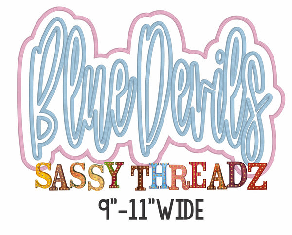 Blue Devils Satin Stitch Script Stacked Embroidery Download