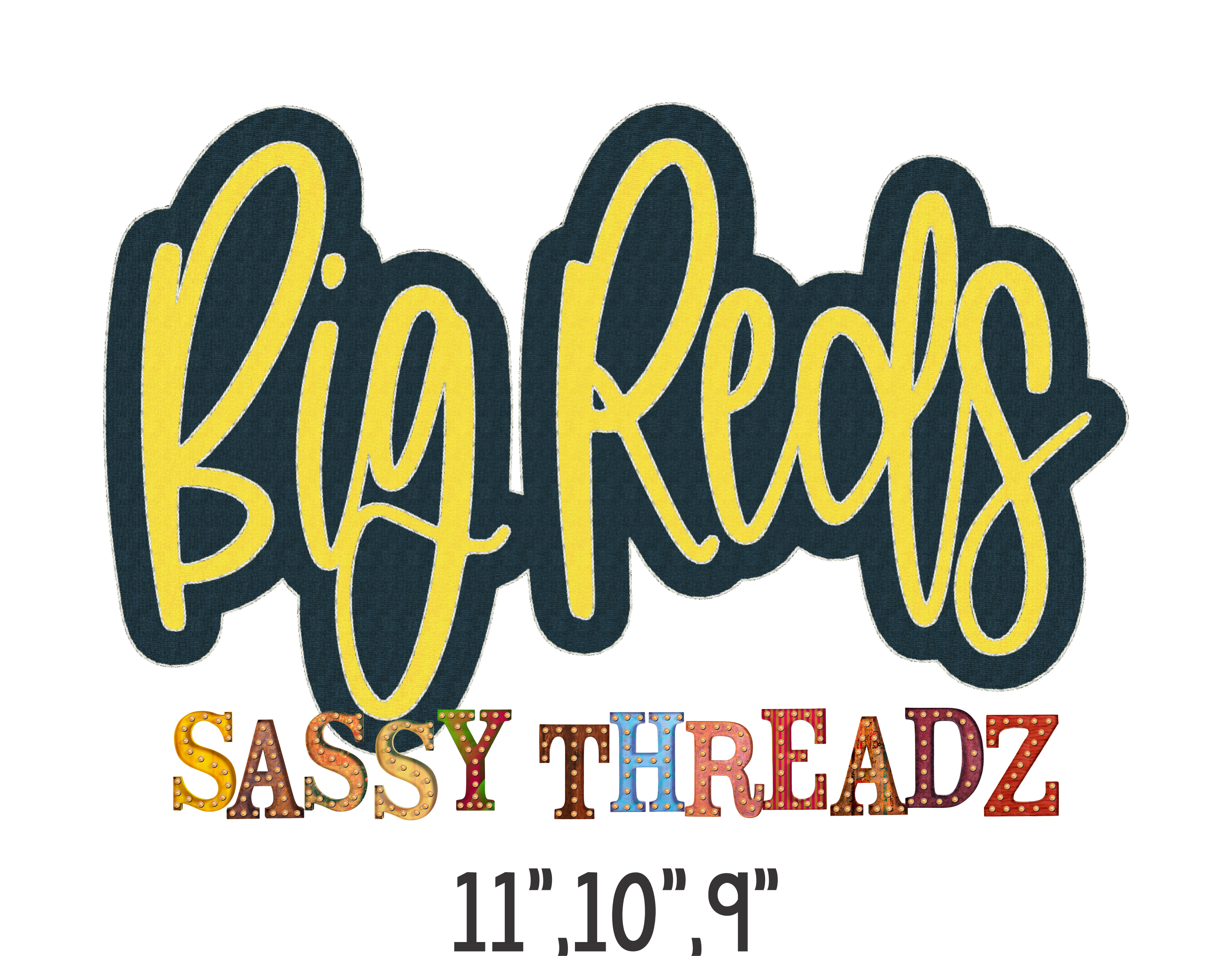 Big Reds Bean Stitch Script Stacked Embroidery Download
