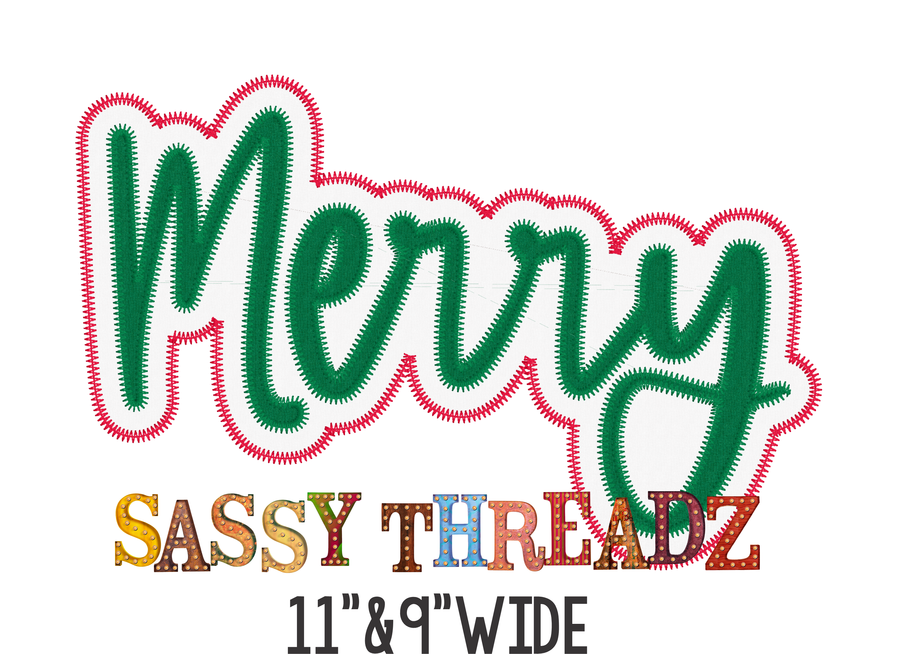Merry Zig Zag Script Stacked Embroidery Download