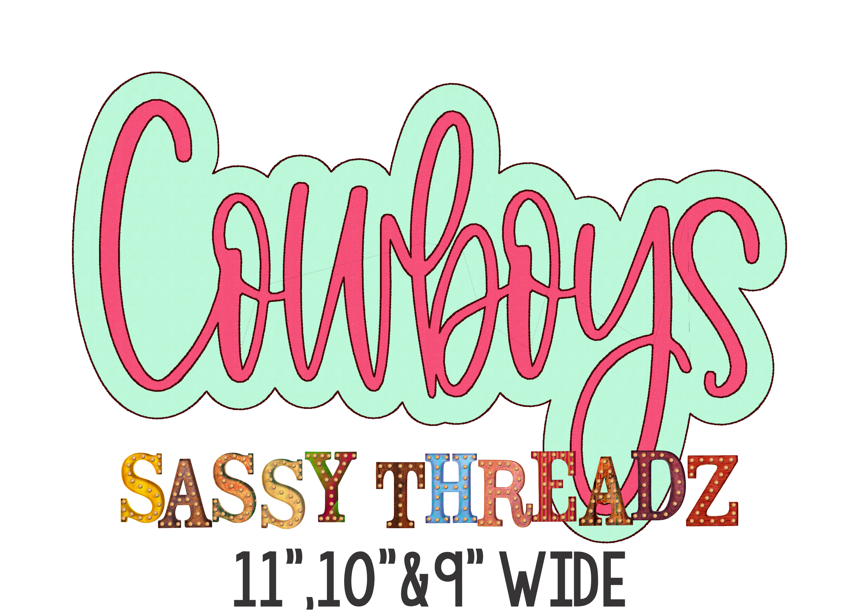 Cowboys Bean Stitch Script Stacked Embroidery Download