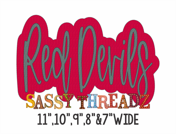 Red Devils Bean Stitch Script Double Stacked Embroidery Download