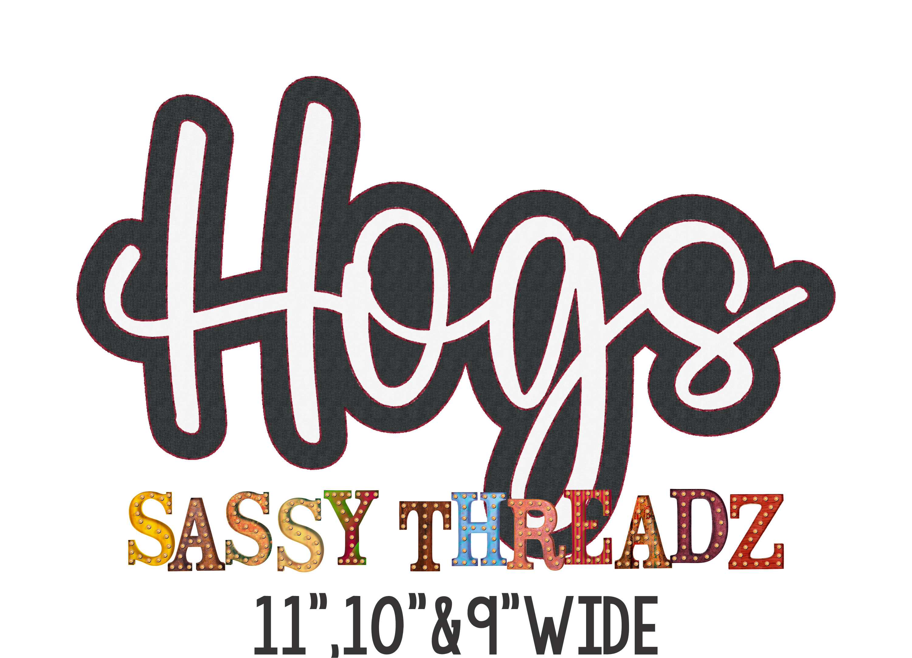 Hogs Bean Stitch Script Stacked Embroidery Download