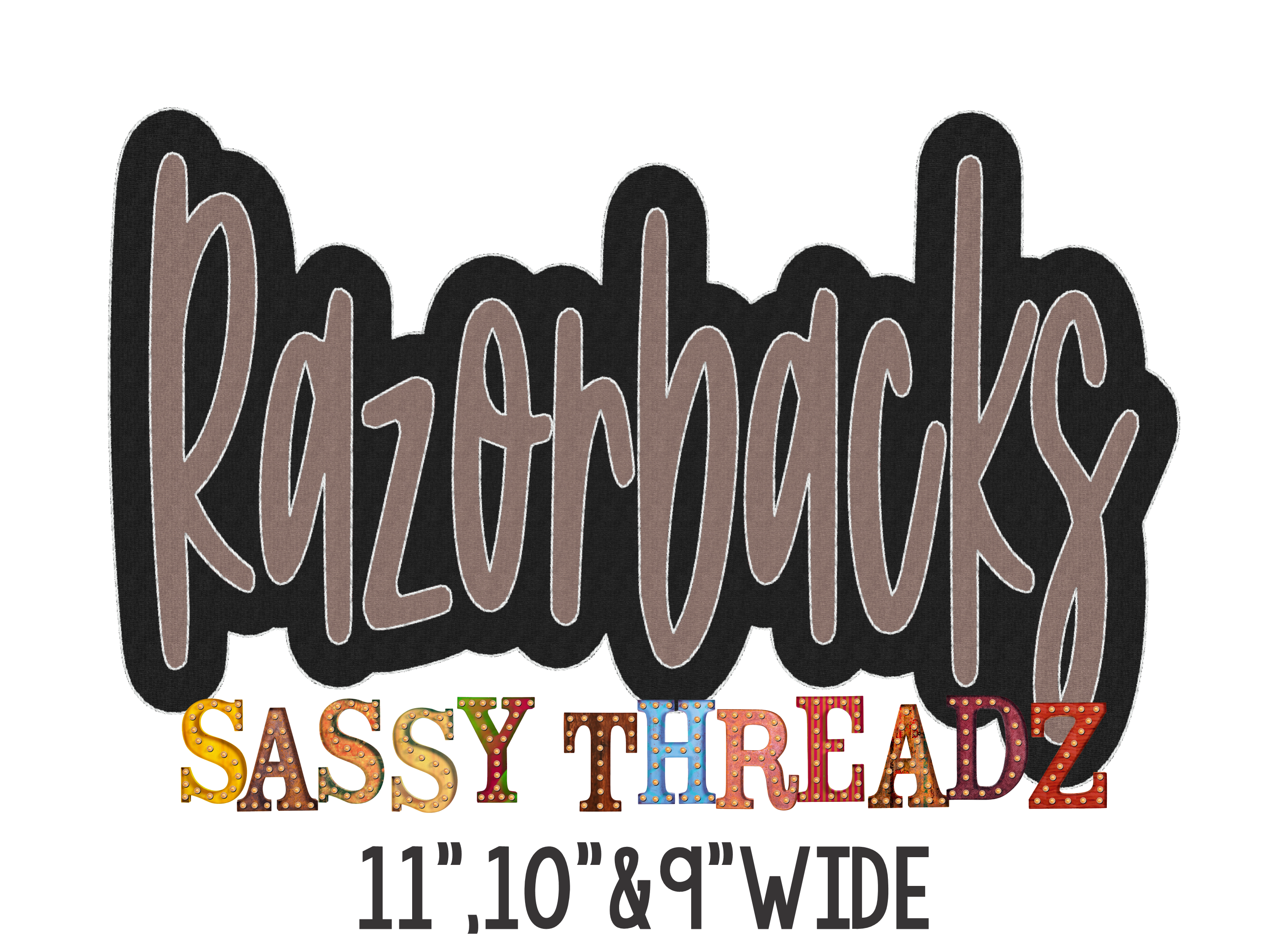 Razorbacks Bean Stitch Script Stacked Embroidery Download