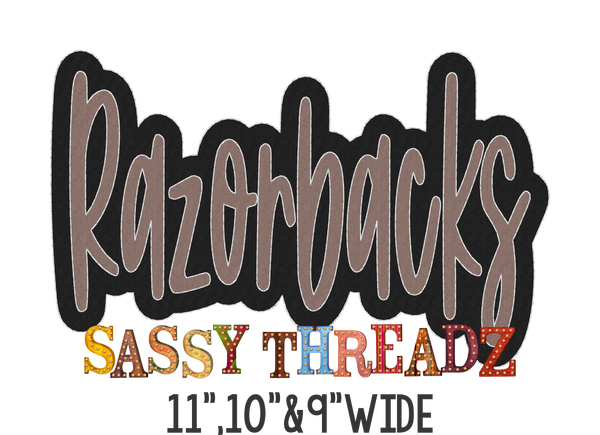Razorbacks Bean Stitch Script Stacked Embroidery Download - Sassy Threadz