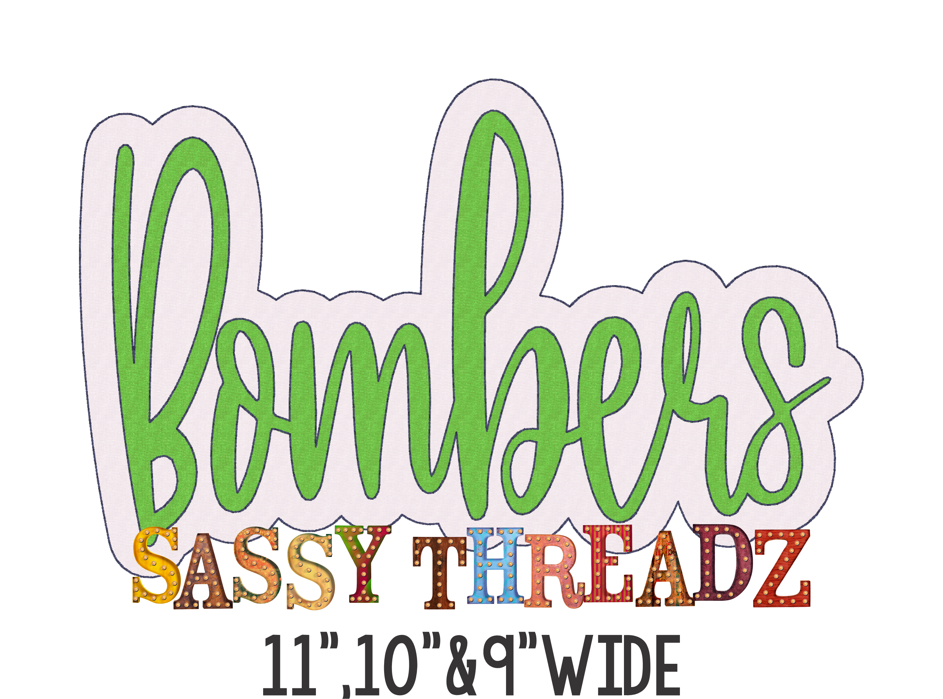 Bombers Bean Stitch Script Stacked Embroidery Download