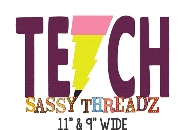 Teach Lightening Bolt Pencil Bean Stitch Applique Embroidery Download - Sassy Threadz