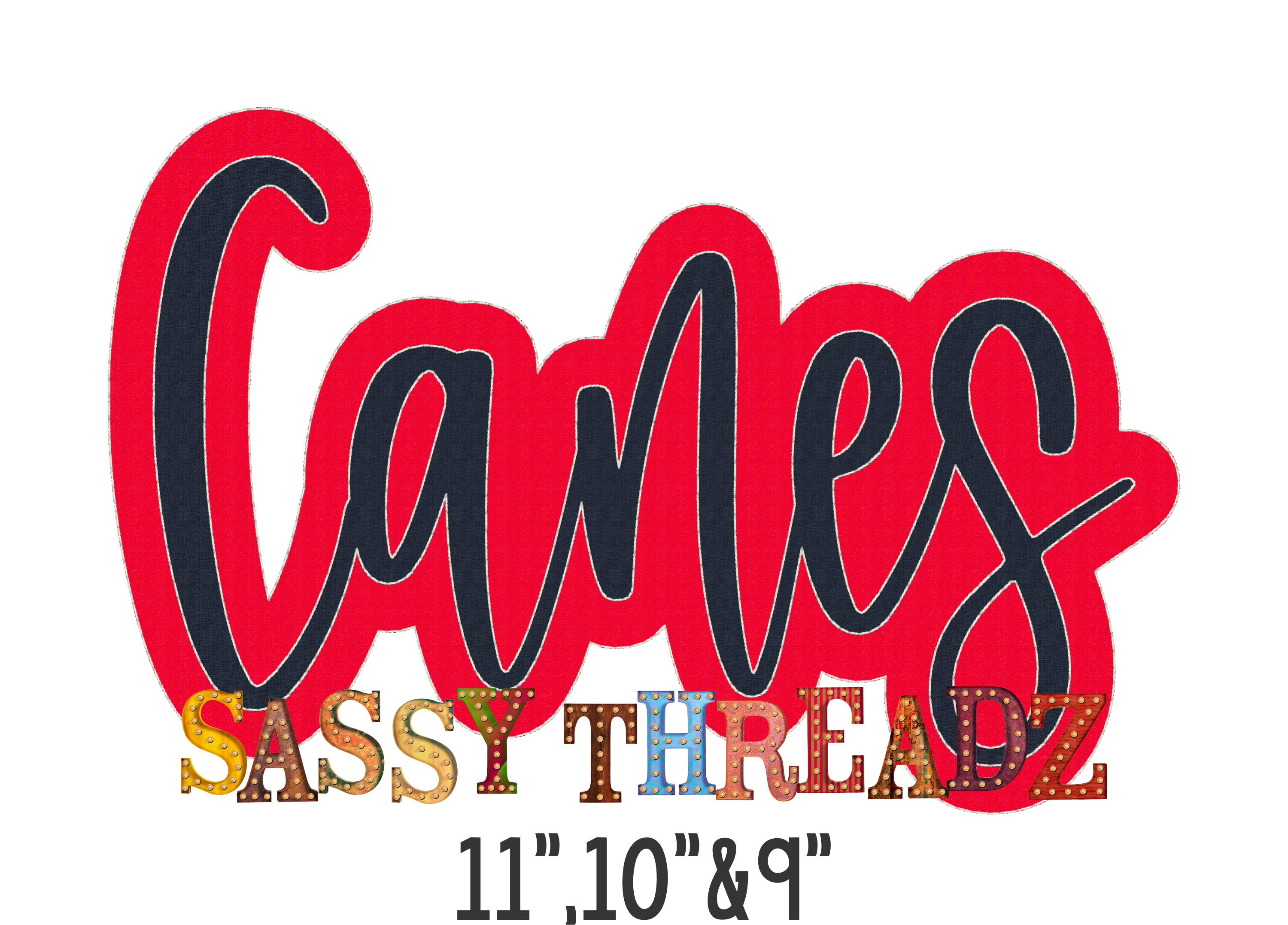 Canes Bean Stitch Script Stacked Embroidery Download