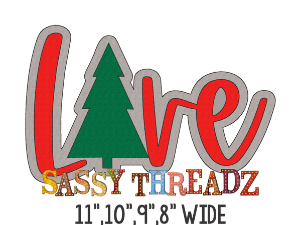 Love Christmas Tree Bean Stitch Script Stacked Embroidery Download - Sassy Threadz