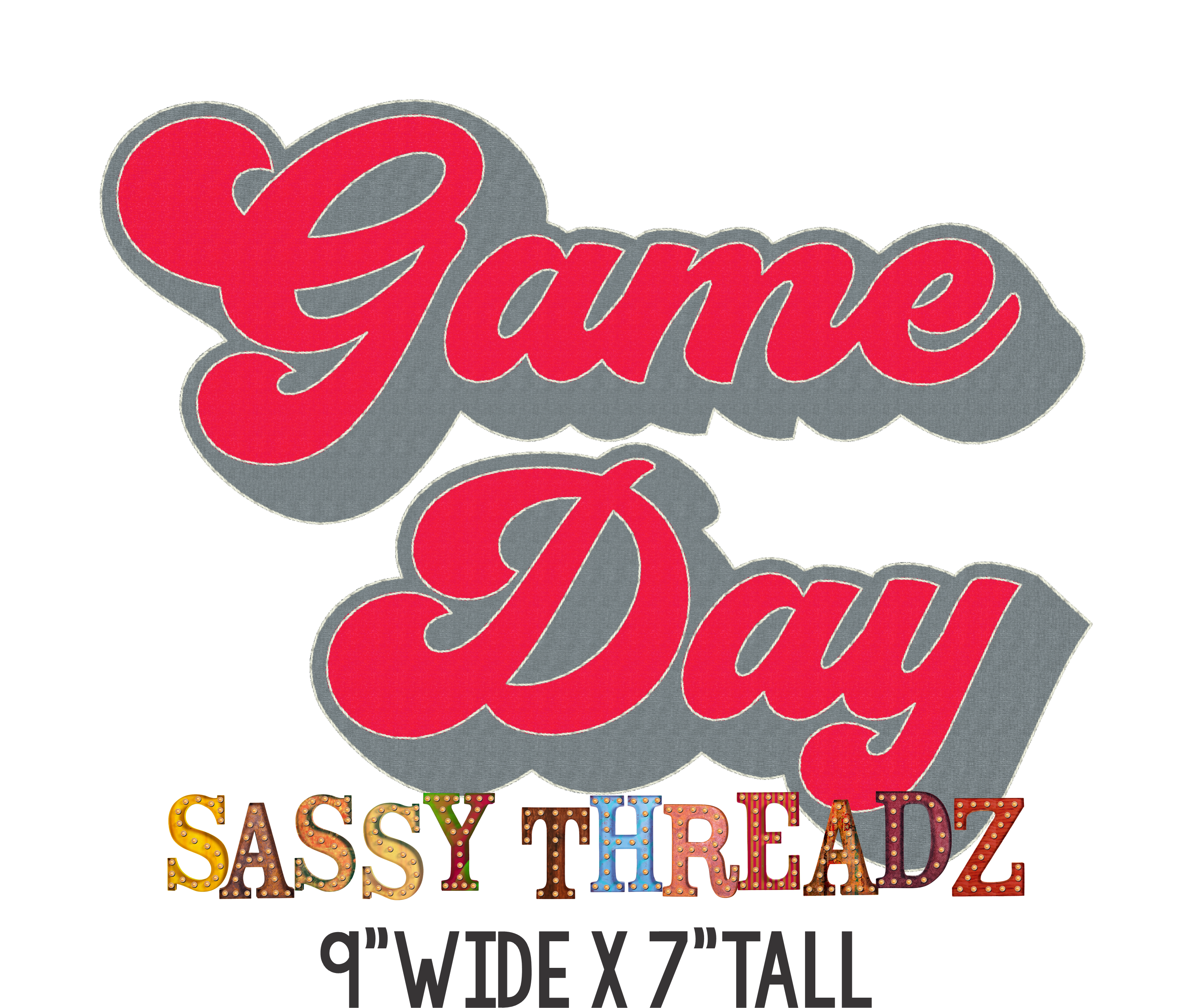 Game Day Retro Script Bean Stitch Stacked Embroidery Download
