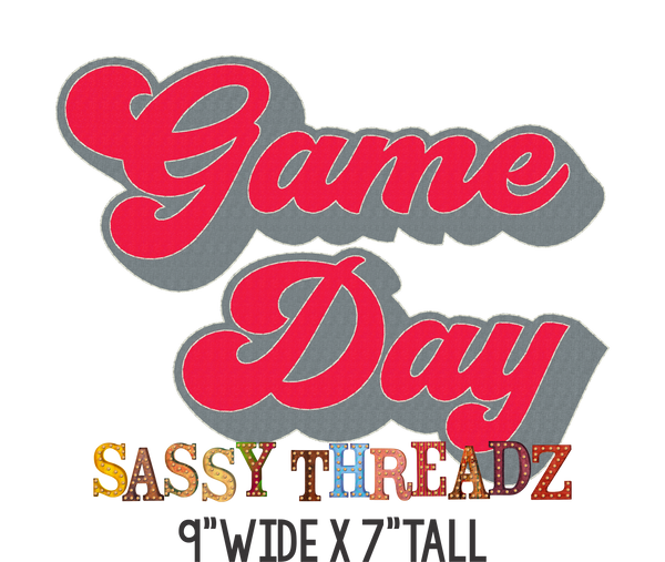 Game Day Retro Script Bean Stitch Stacked Embroidery Download - Sassy Threadz