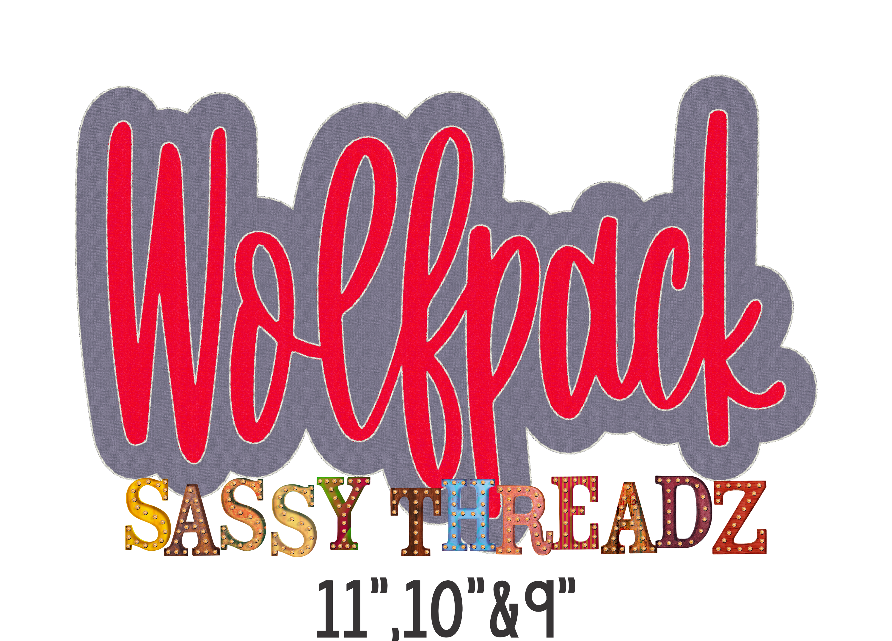 Wolfpack Bean Stitch Script Stacked Embroidery Download