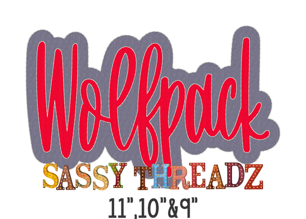Wolfpack Bean Stitch Script Stacked Embroidery Download - Sassy Threadz