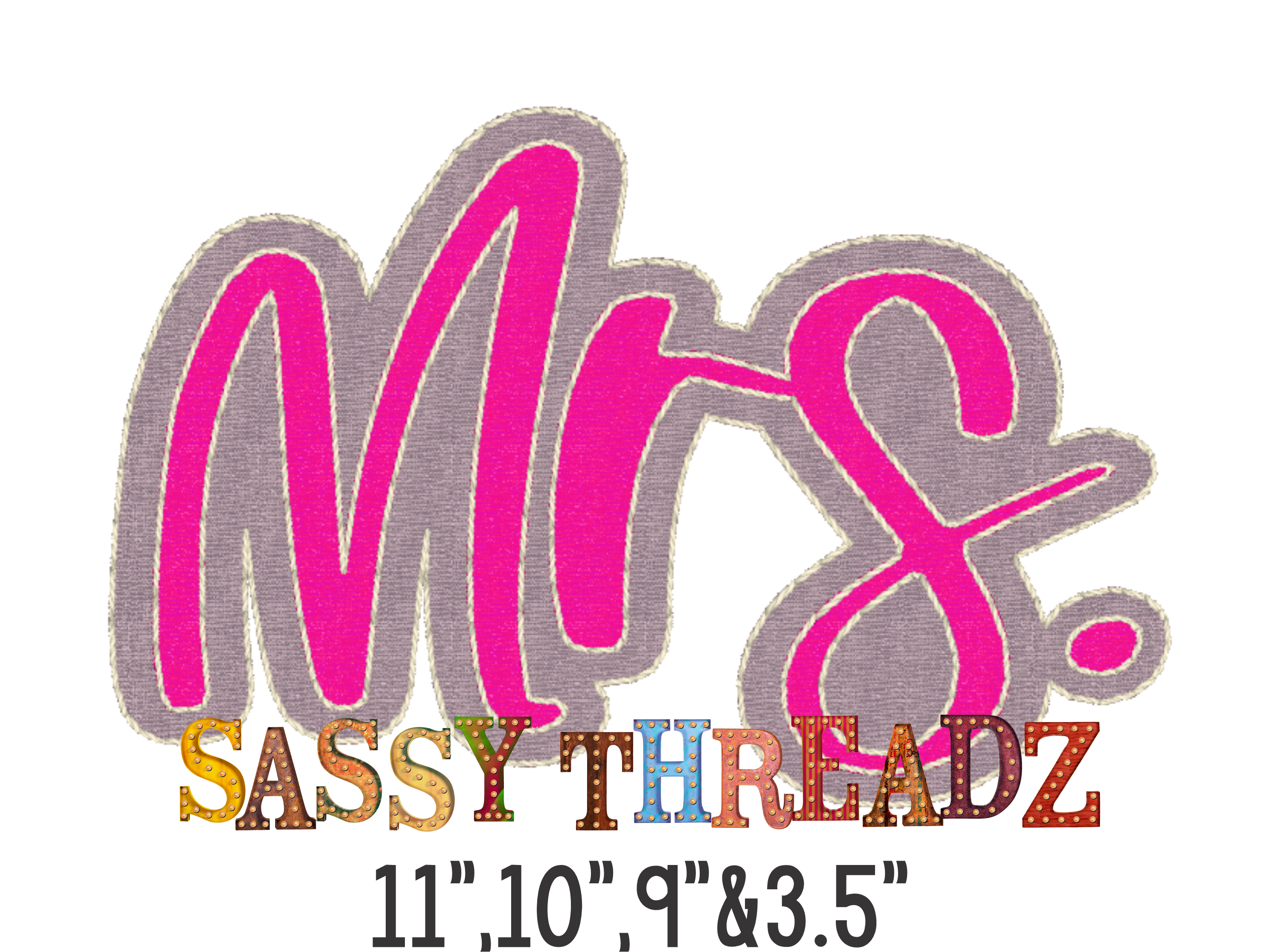 Mrs Bean Stitch Script Stacked Embroidery Download
