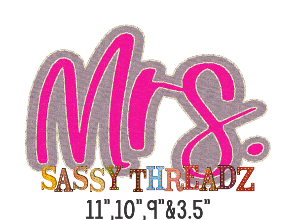 Mrs Bean Stitch Script Stacked Embroidery Download - Sassy Threadz