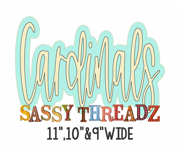 Cardinals Bean Stitch Script Stacked Embroidery Download