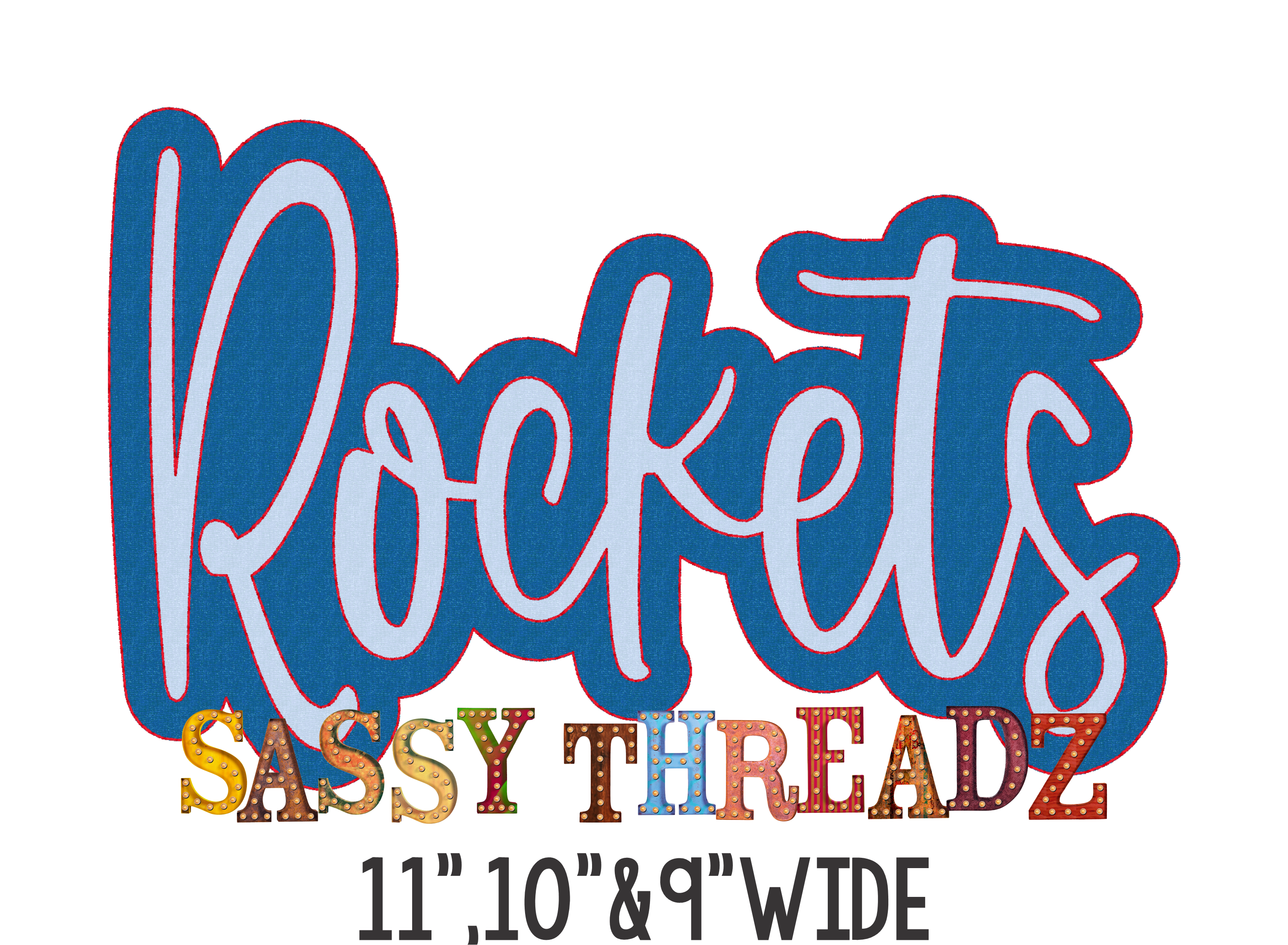 Rockets Bean Stitch Script Stacked Embroidery Download
