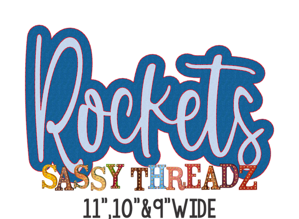 Rockets Bean Stitch Script Stacked Embroidery Download