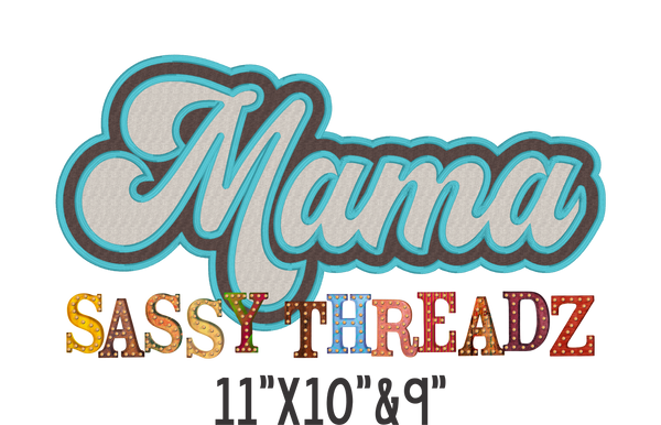 Retro Mama Satin Stitch Script Stacked Embroidery Download