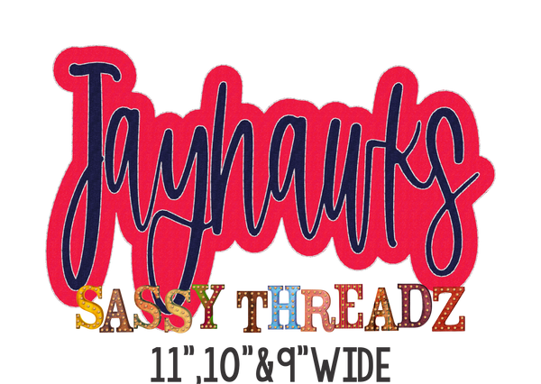 Jayhawks Bean Stitch Script Stacked Embroidery Download