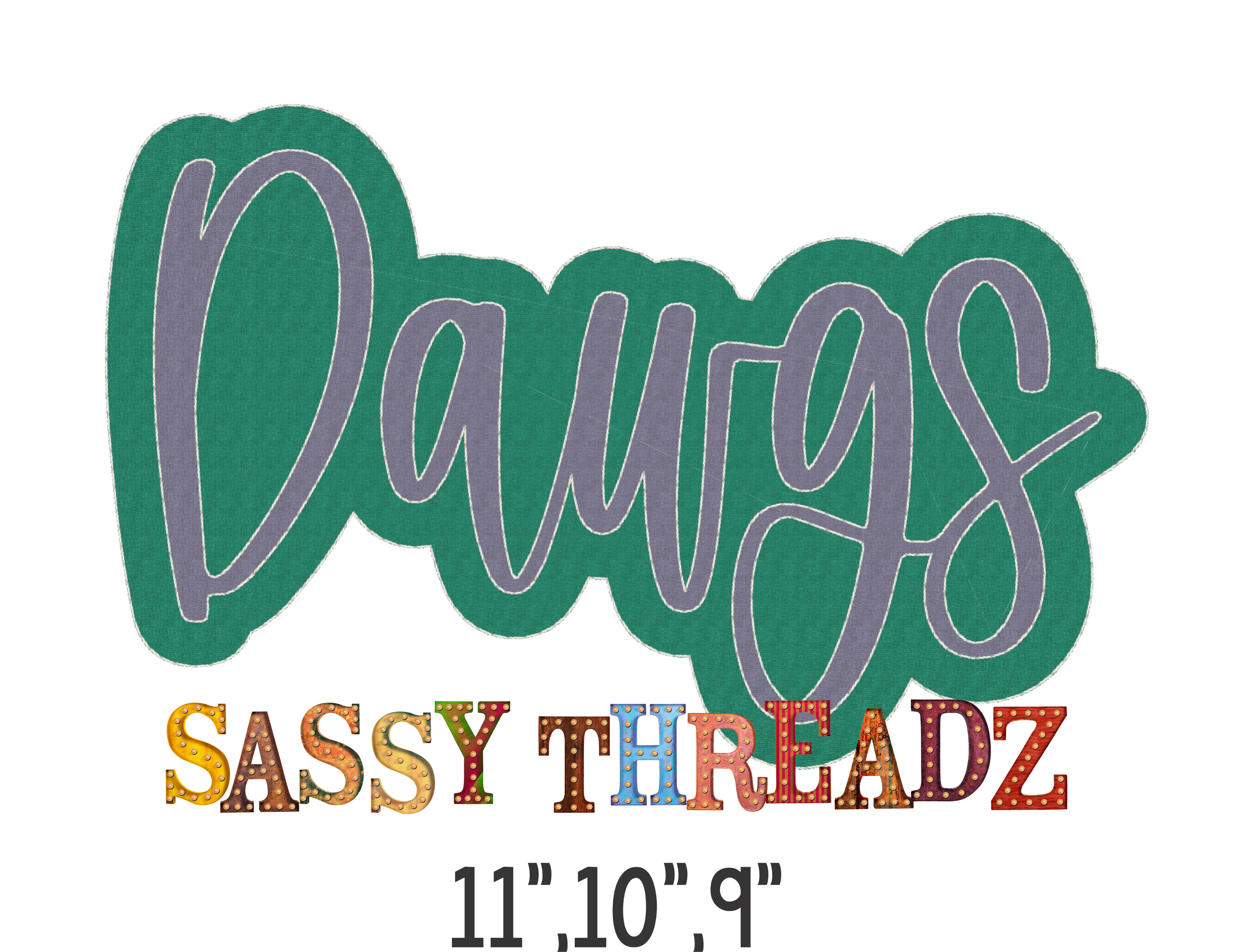 Dawgs Bean Stitch Script Stacked Embroidery Download
