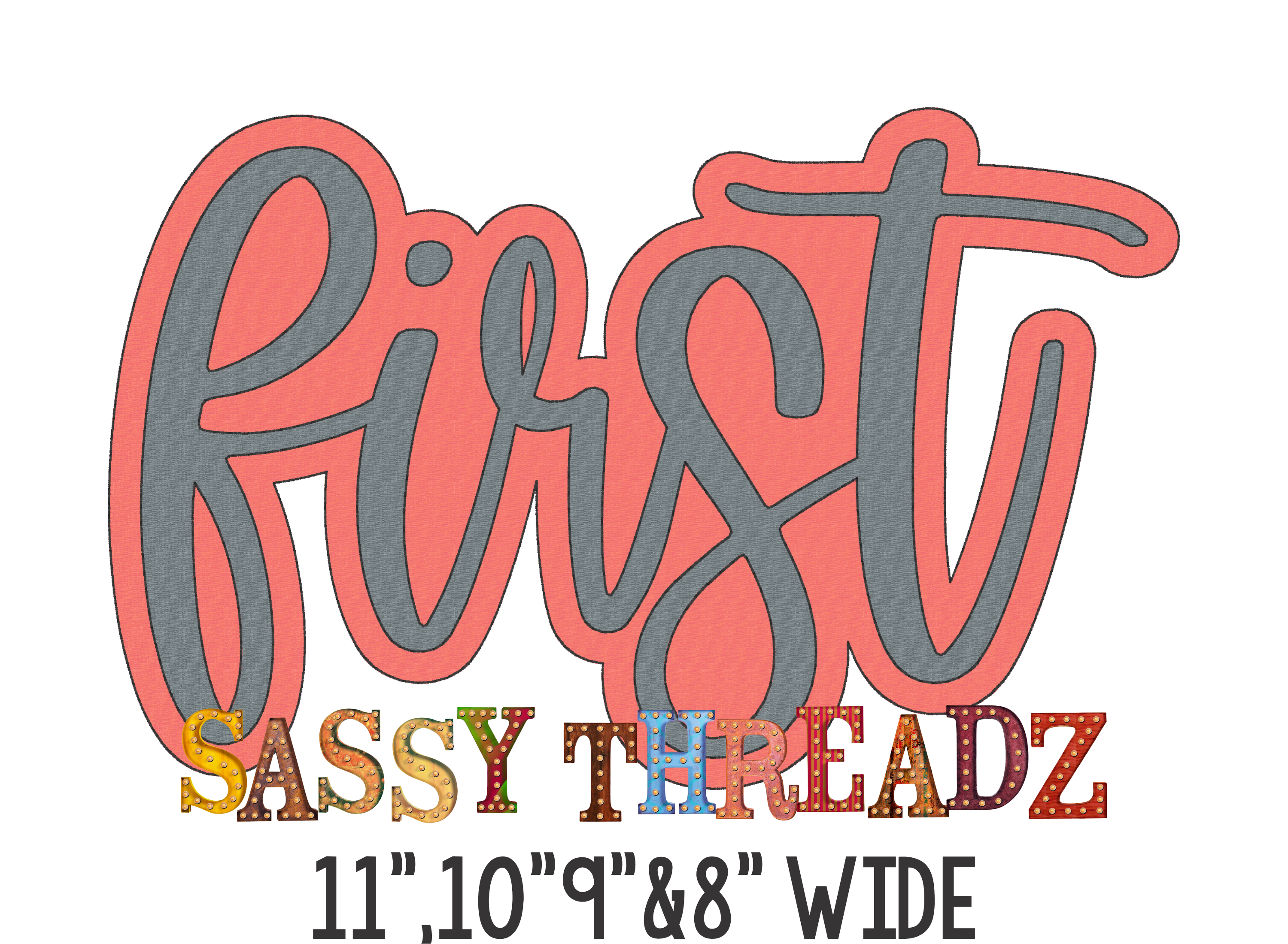 First Bean Stitch Script Stacked Embroidery Download