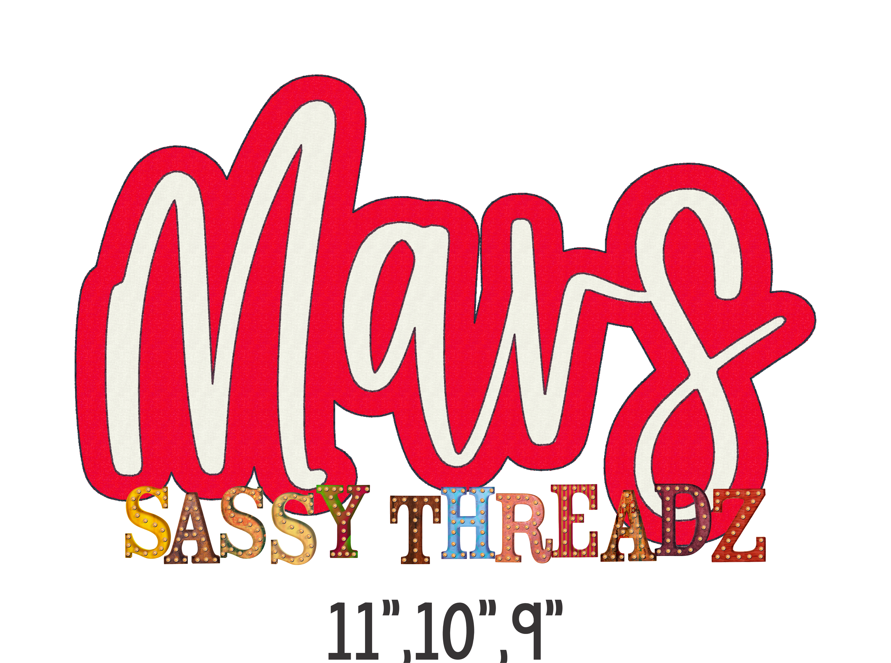 Mavs Bean Stitch Script Stacked Embroidery Download