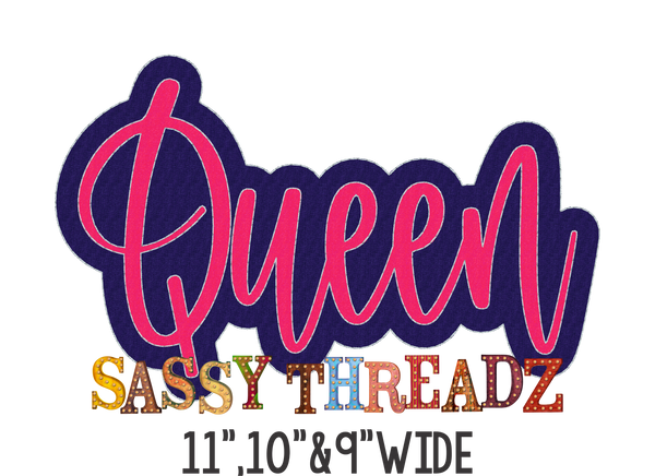 Queen Bean Stitch Script Stacked Embroidery Download - Sassy Threadz