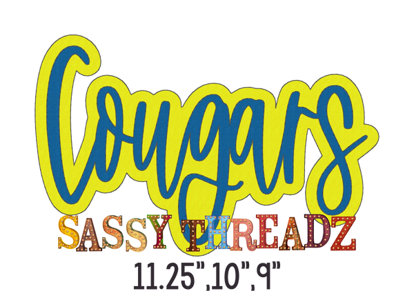 Cougars Bean Stitch Script Stacked Embroidery Download