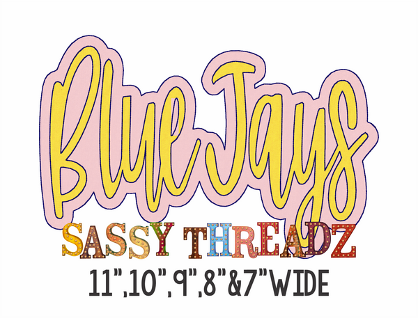 Blue Jays Bean Stitch Script Double Stacked Embroidery Download