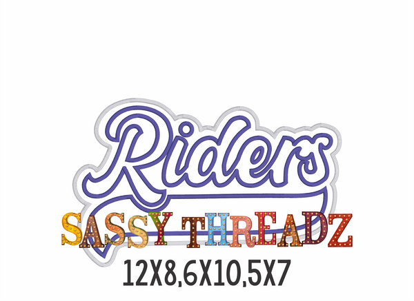 Satin Stitch Riders Double Stacked Retro Script Athletic Tail Applique Embroidery Download