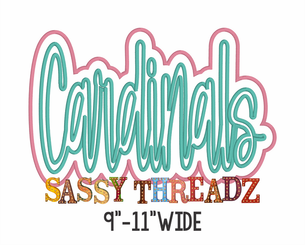 Cardinals Satin Stitch Script Stacked Embroidery Download