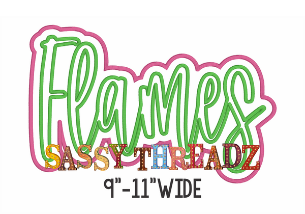 Flames Satin Stitch Script Stacked Embroidery Download