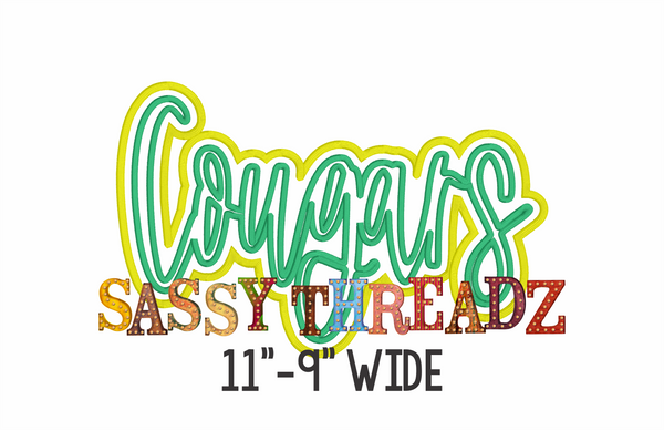Cougars Satin Stitch Script Stacked Embroidery Download